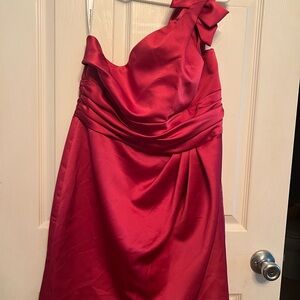 David's Bridal one Shoulder Bridesmaid Dress (Watermelon)